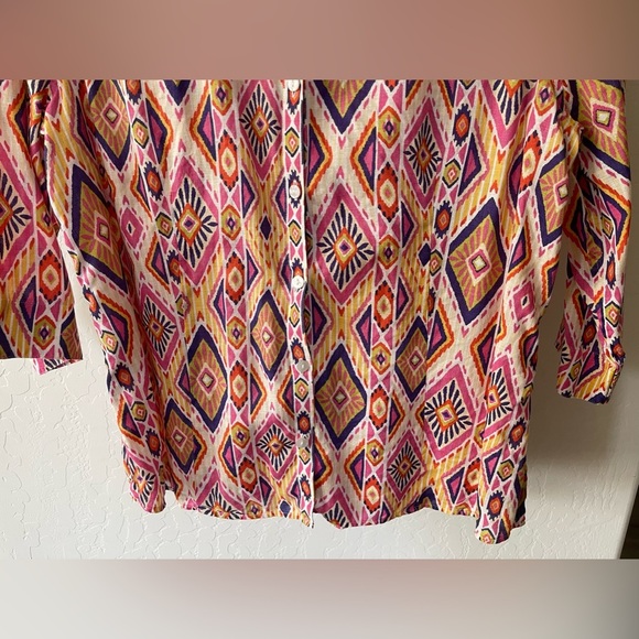 Chico’s| Boho Linen Long Sleeve Blouse, No-Iron Fabric—Size 2•••Lagenlook - Picture 4 of 16